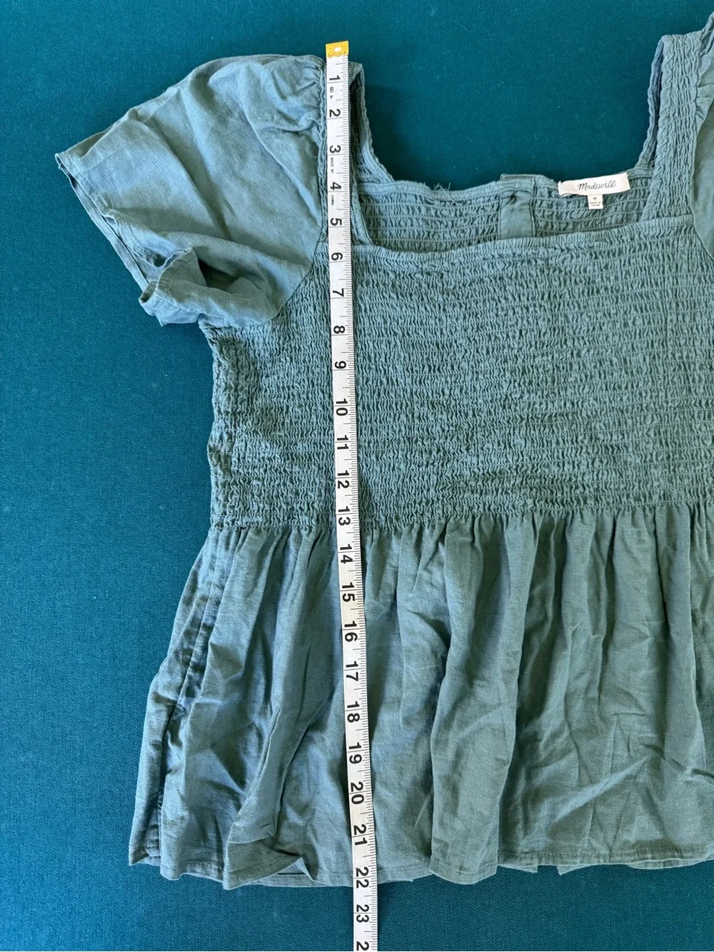 Madewell Linen-Blend Lucie Smocked Peplum Top in Faded Shale Size Medium